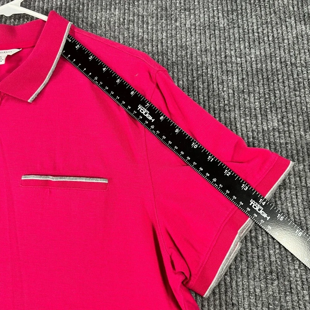 Calvin Klein‎ Mens Shirt Polo Large Pink Short Sleeve Pocket Lightweight Preppy